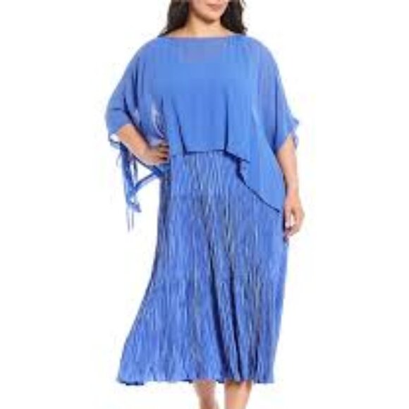 COPY - NWT Eileen Fisher BLUE STAR Sheer Silk Georgette Poncho W/TIE - Picture 2 of 5